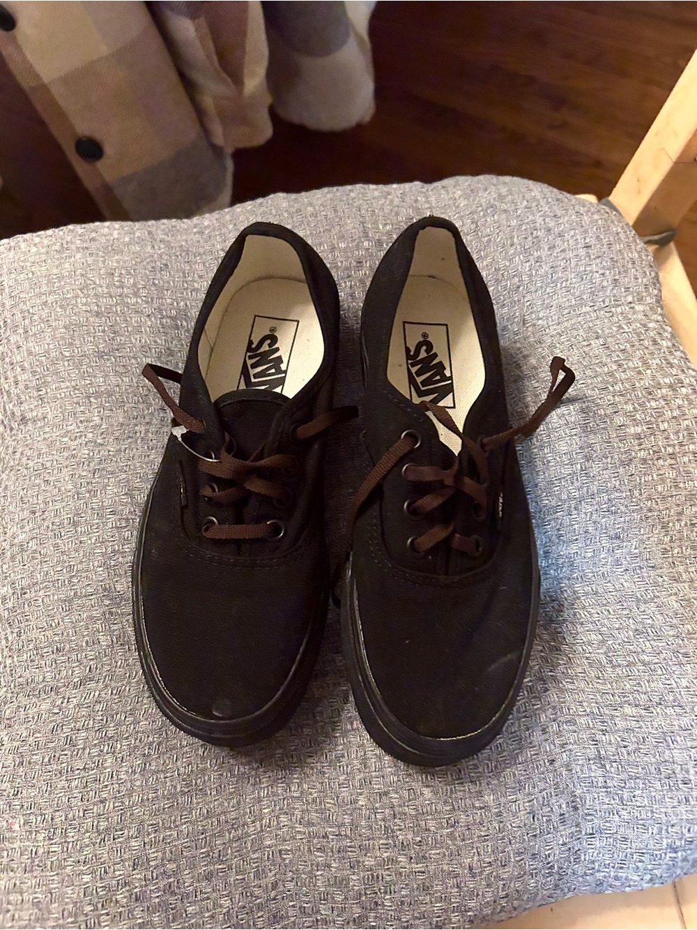 Vans Black Canvas Low-Top Sneakers with Brown Laces